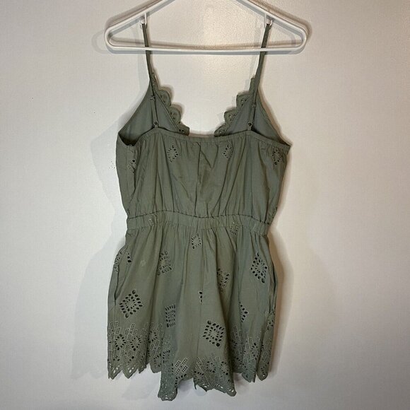 MISS ME Womens Green Romper Embroidered shorts sleeveless M scalloped feminine - Picture 6 of 10